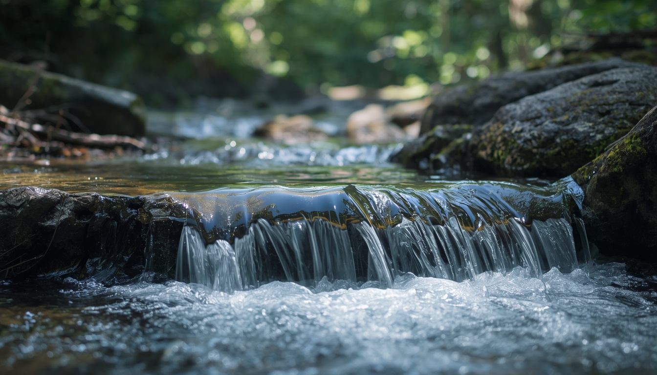 Natural flowing water stream in soft light
