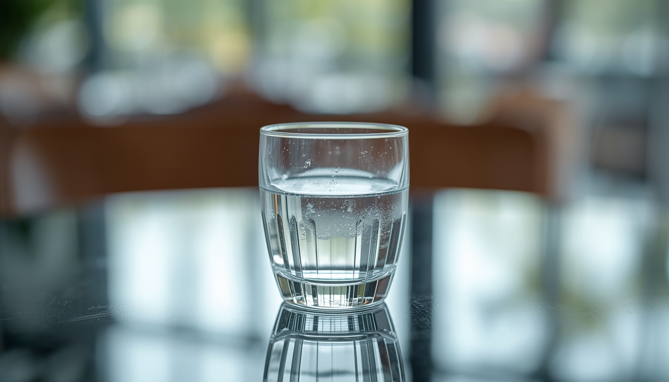 Glass of water ready for a workday break